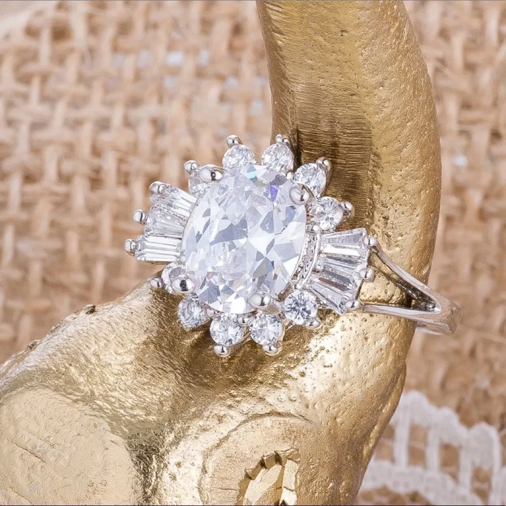3 Ct. Oval~Round~Baguette Simulated Diamond Ring